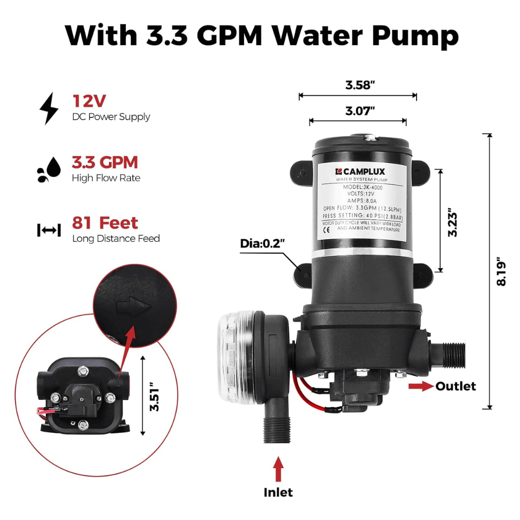 Camplux First F10 Pro LPG Camping Water Heater Pump Kit