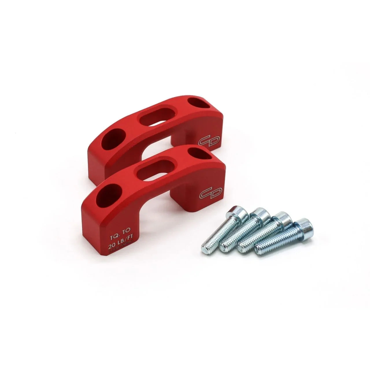 Red billet aluminum bed tie downs with bolts for Ford F250 F350 Super Duty trucks