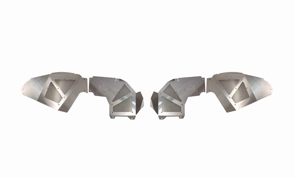 Aluminum inner fender liners for off-road Jeep Gladiator or Wrangler protection