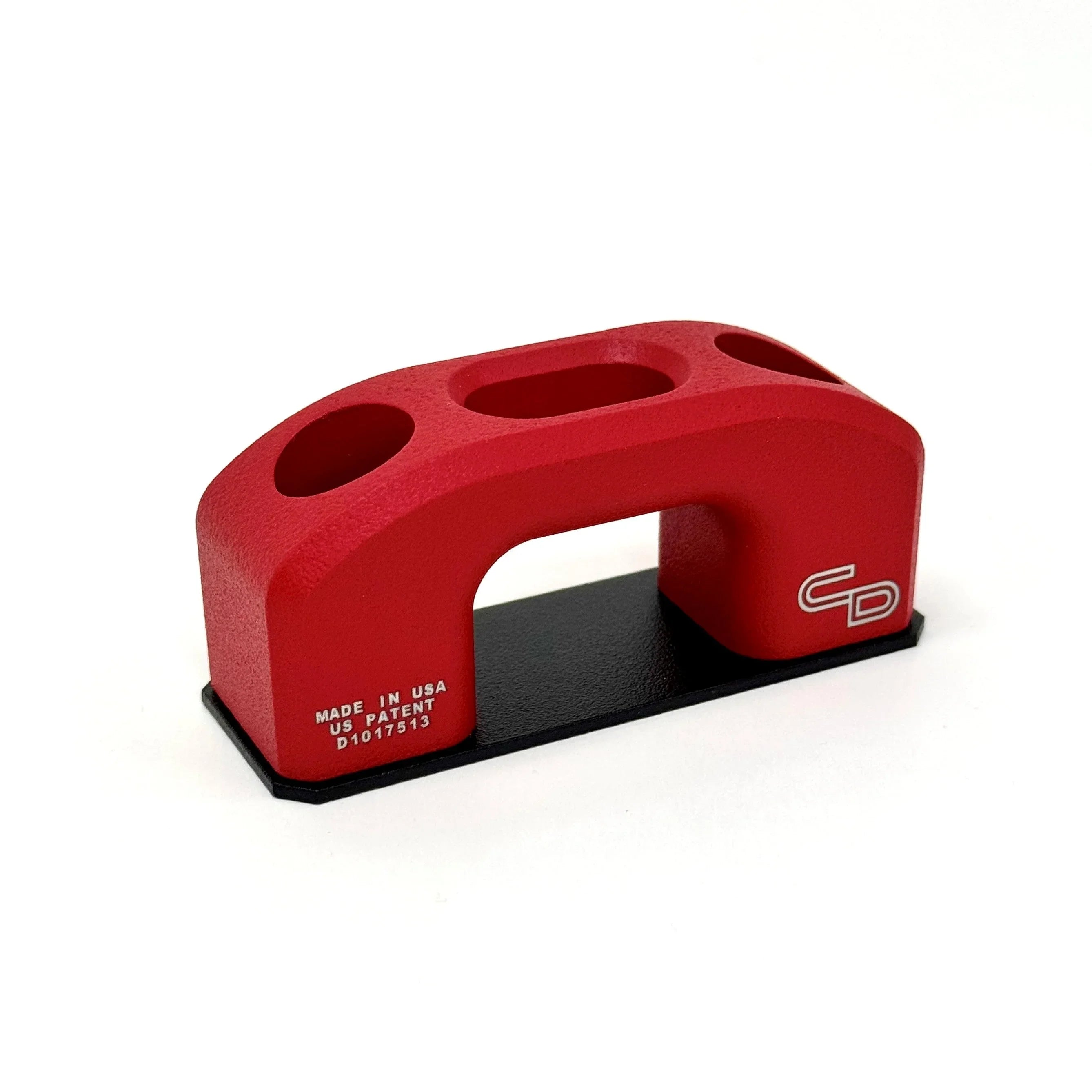 Red aluminum recovery anchor mount for off-road vehicle accessories on white background