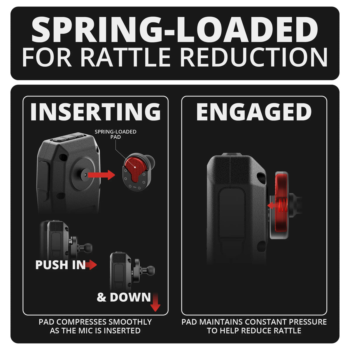 Tackform spring-loaded CB microphone holder with 20mm ball, universal fit