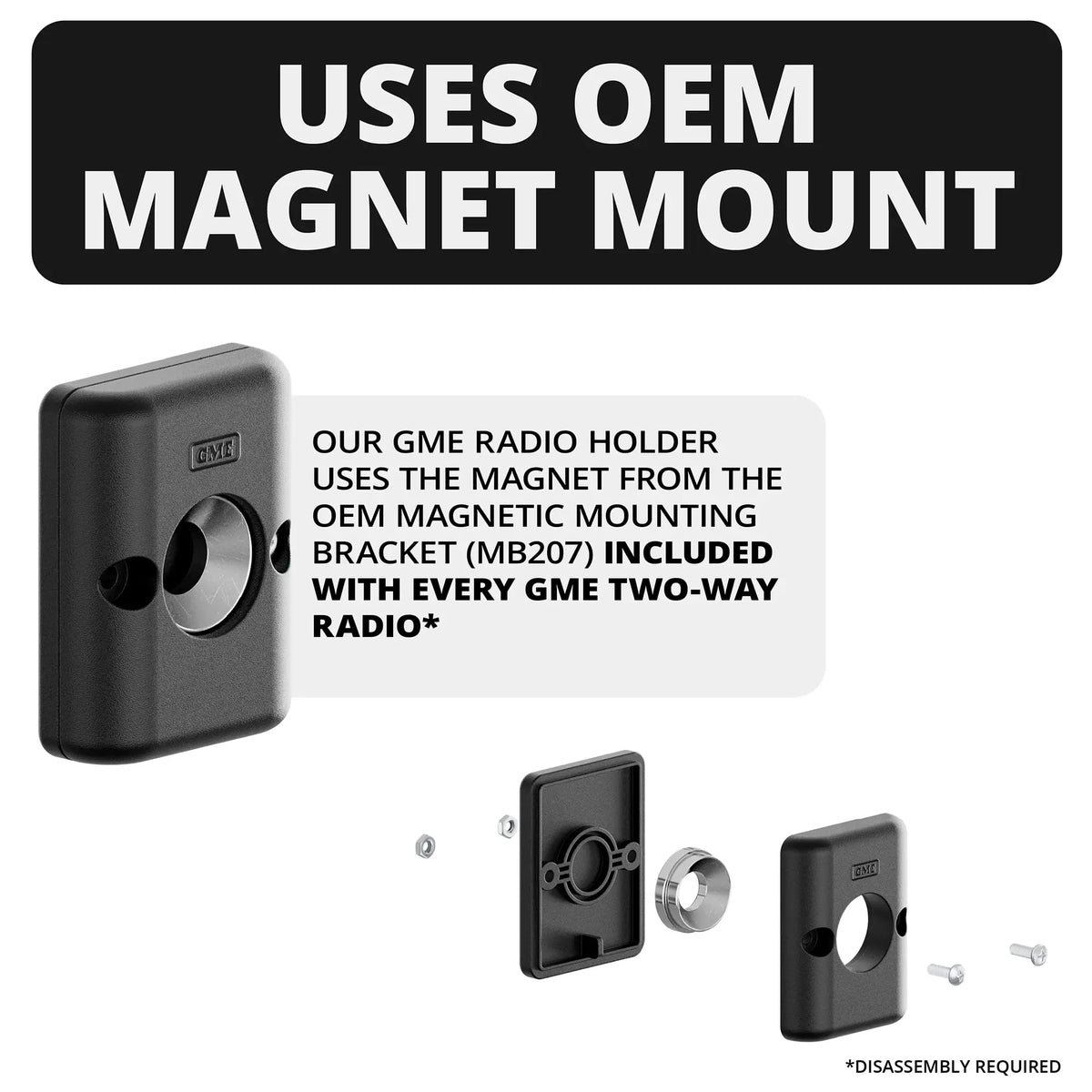 Tackform GME radio microphone holder with 20mm metal ball, universal fit