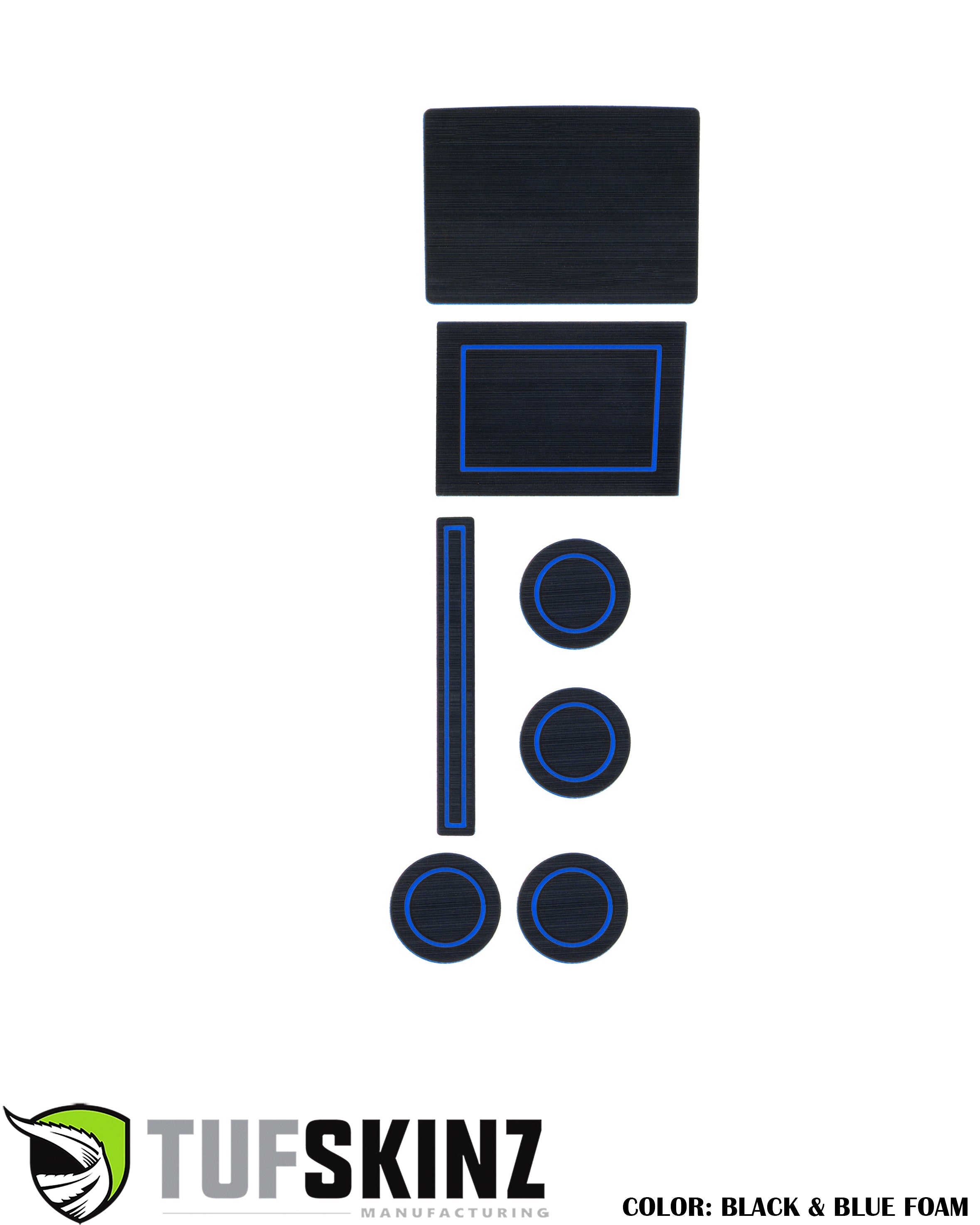 black and blue foam vehicle interior accessory kit with rectangular and round inserts