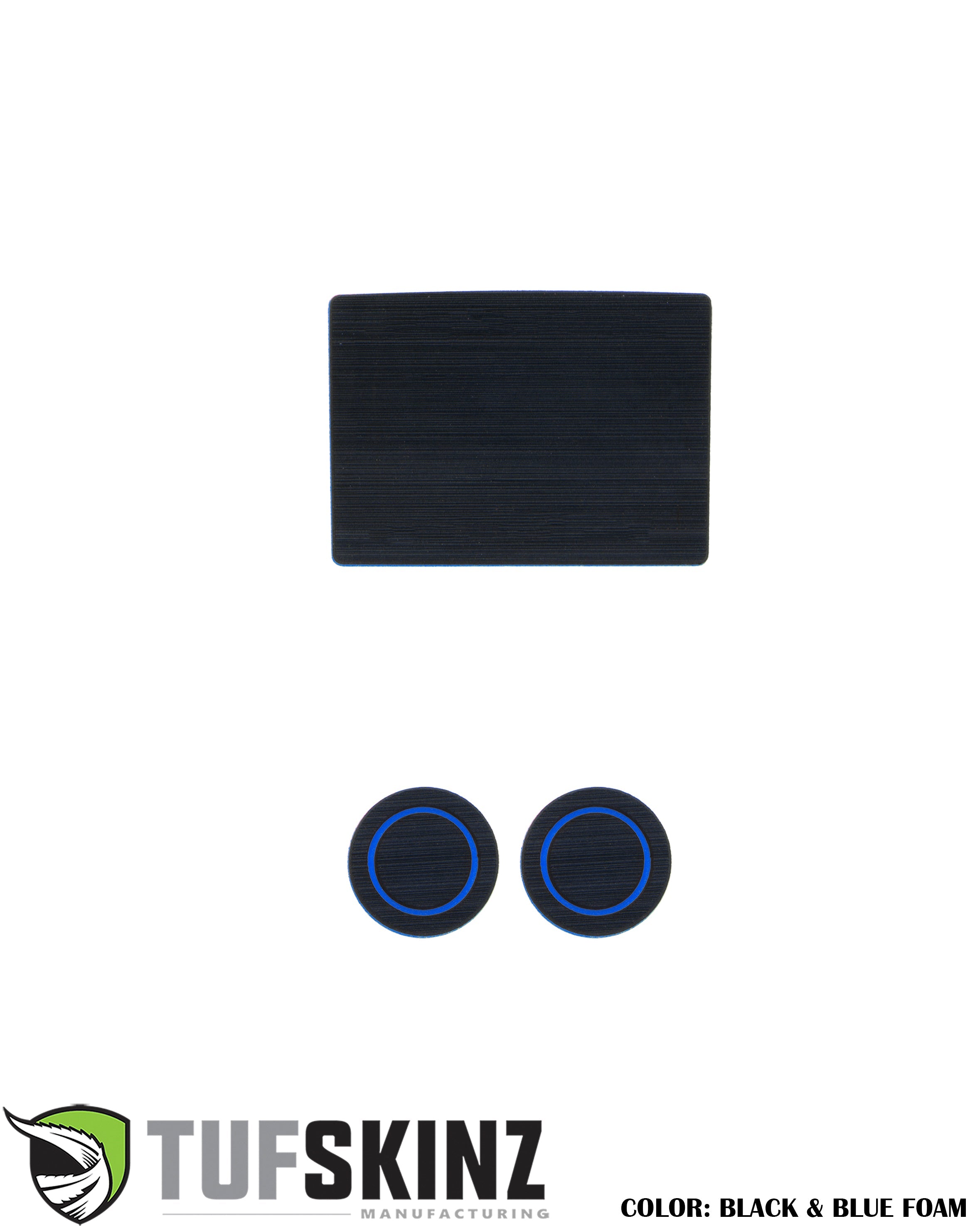 Black and blue foam automotive accessory inserts for vehicle interior customization