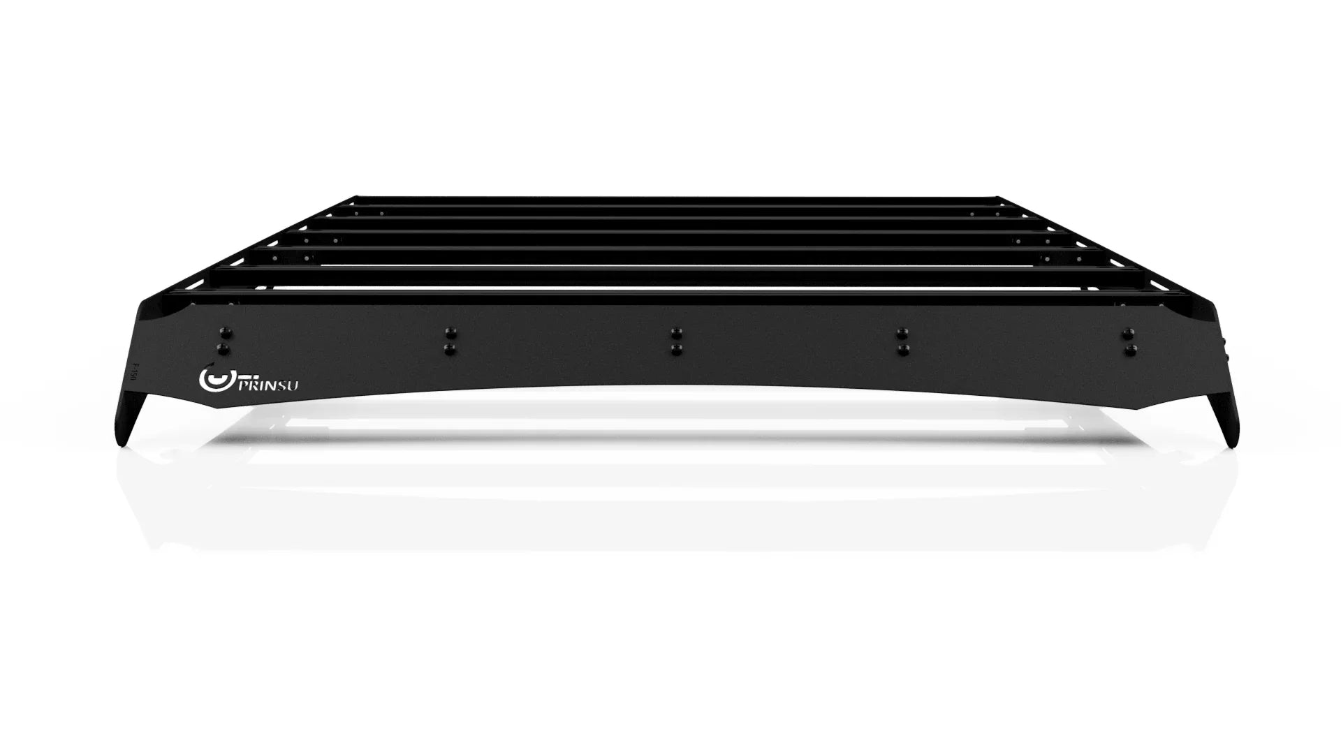 Black Prinsu roof rack for Ford Raptor, front view, overlanding vehicle accessory