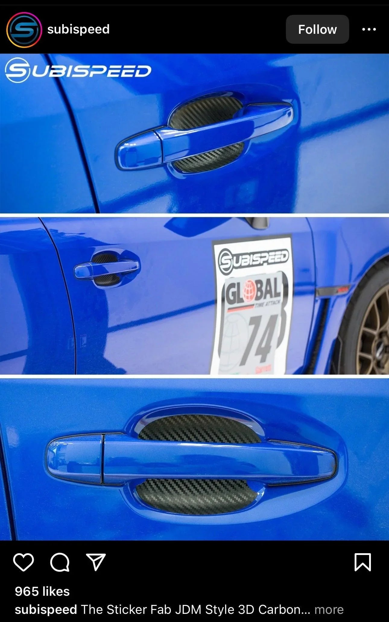 3D Carbon Fiber Vinyl Door Cup Protectors - 2015-2020 Subaru WRX / STI