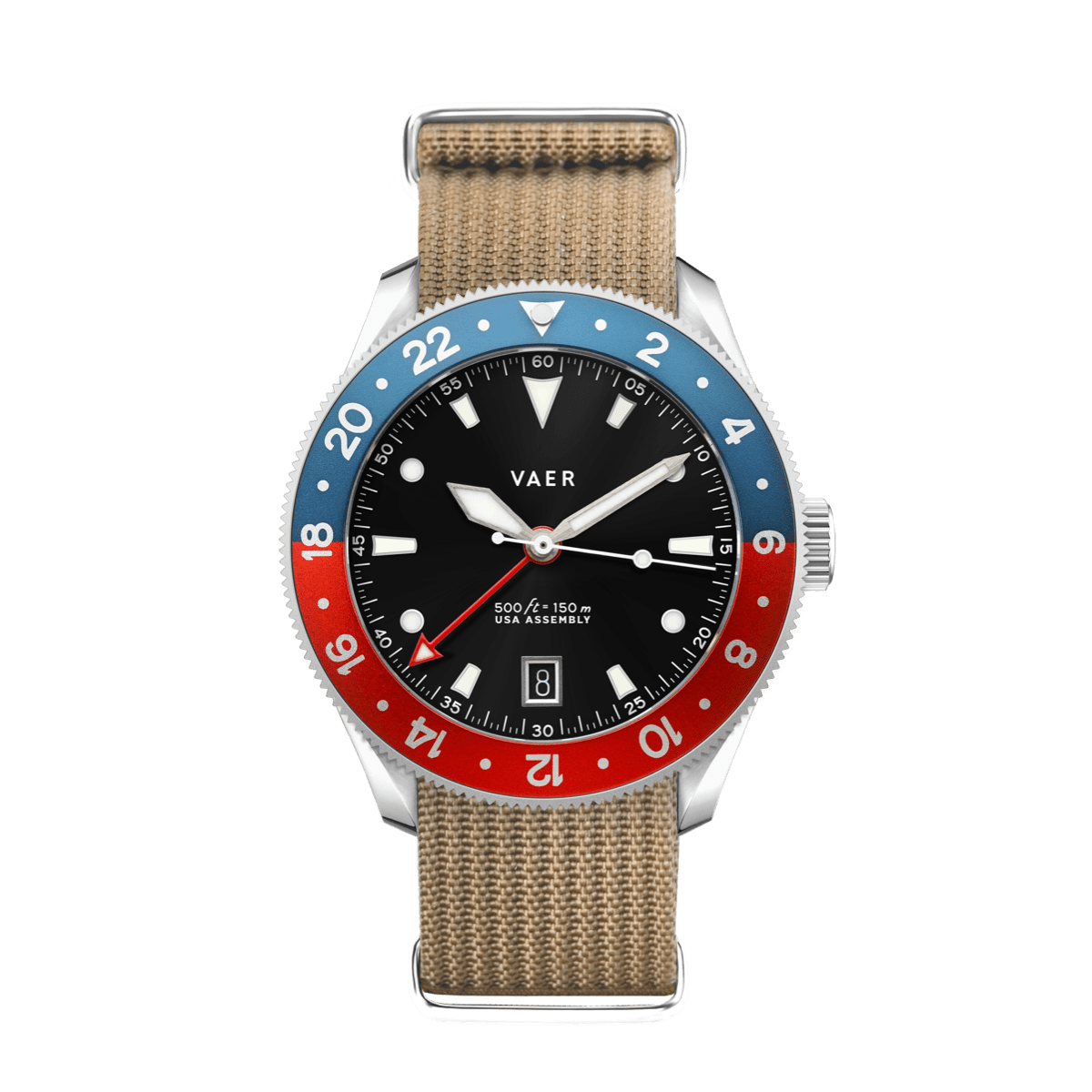 VAER G2 Meridian Watch - Navy/Red - 39mm USA GMT