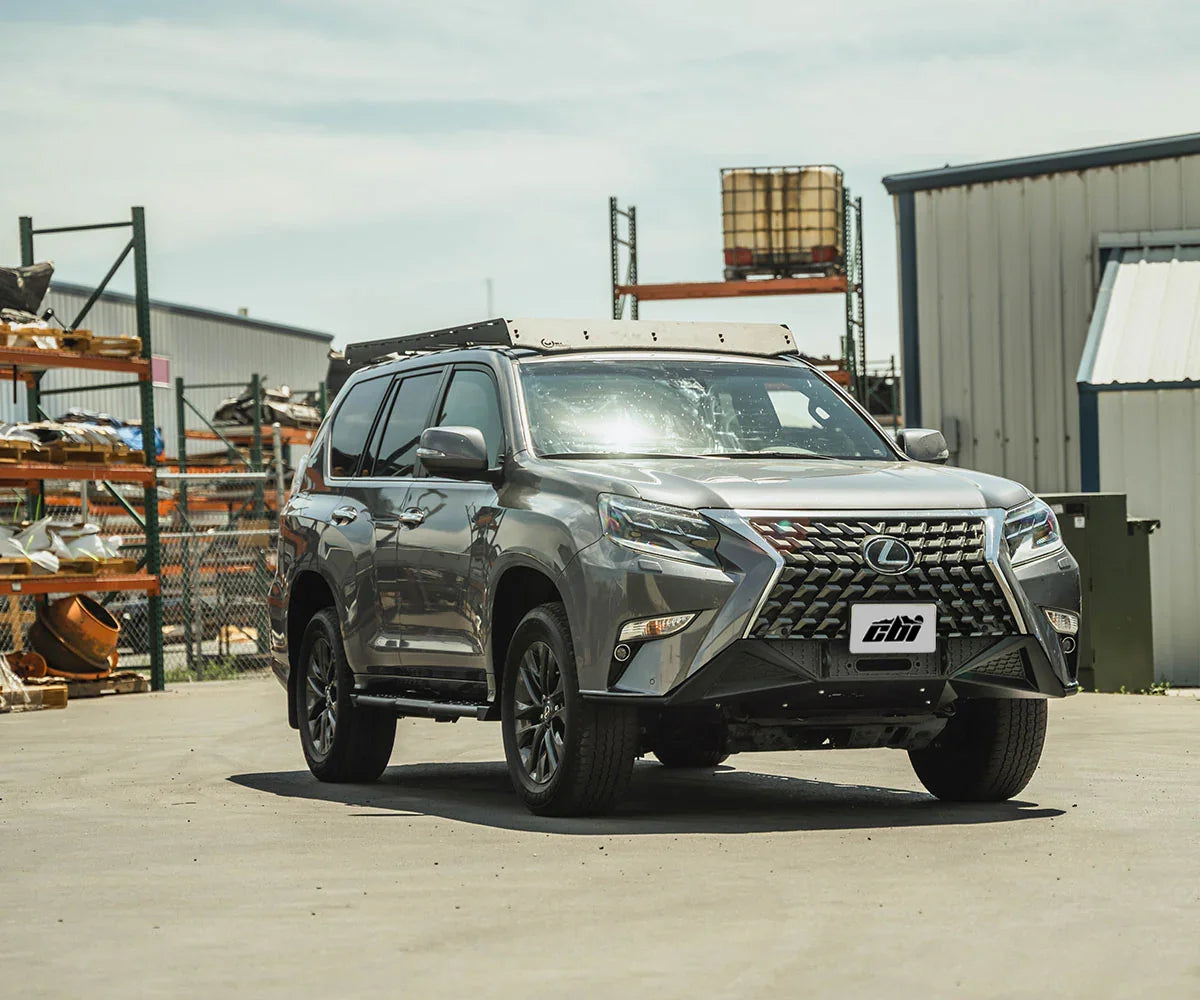 Lexus GX460 overland build with CBI Offroad bumper in an industrial outdoor setting