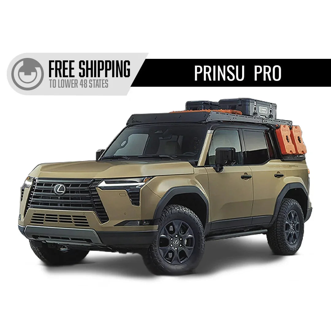 Lexus GX550 with Prinsu Pro roof rack, overlanding storage cases, off-road setup