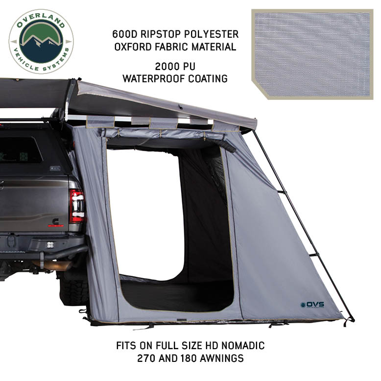 OVS HD Nomadic 270/180 degree awning annex room enclosure, grey body, green trim - view 2