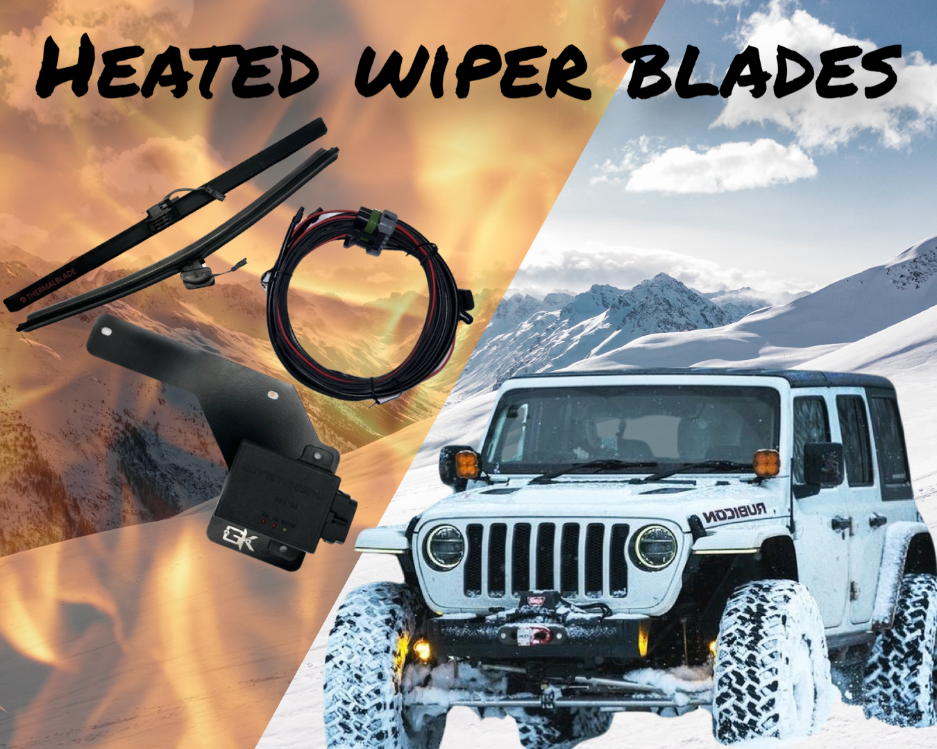 Gatekeeper 2018-2024 Jeep Wrangler JL and JT Heated Wiper Blades with Installation Brackets.