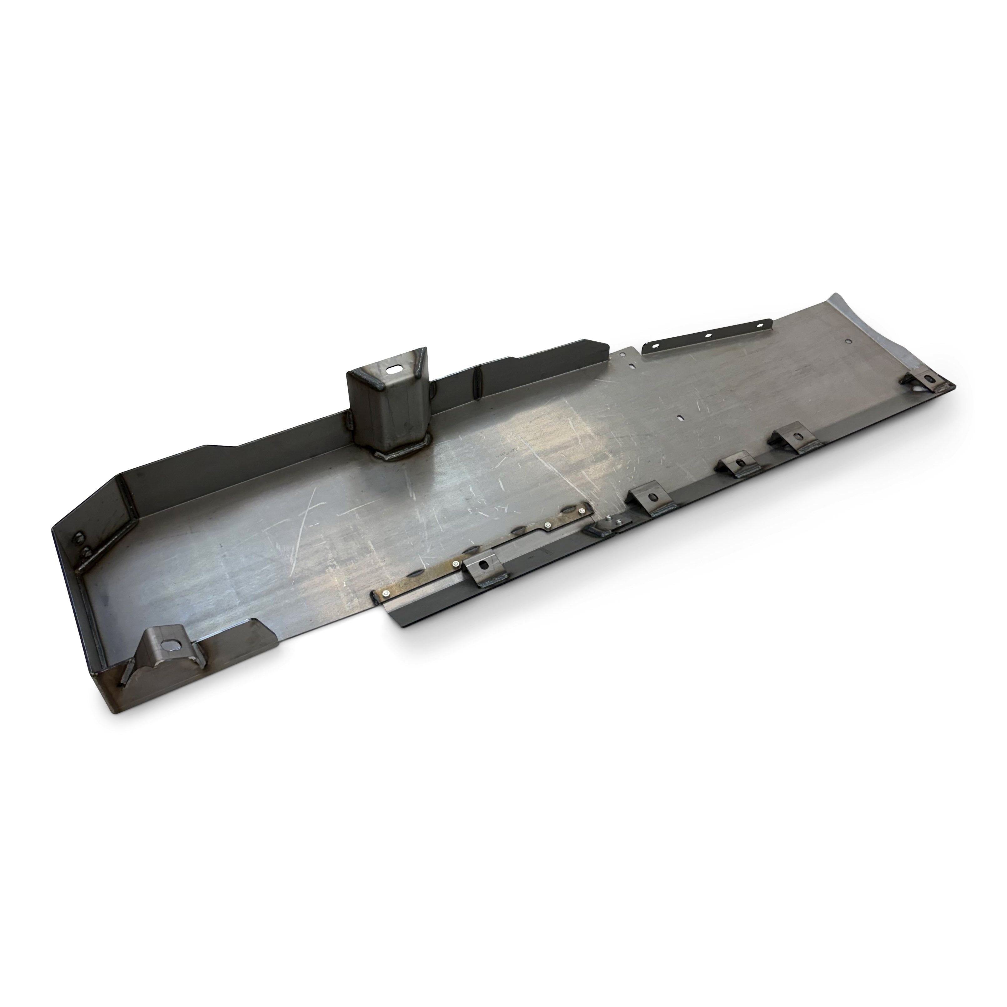 Steel skid plate for Toyota Tacoma, off-road vehicle protection accessory on white background