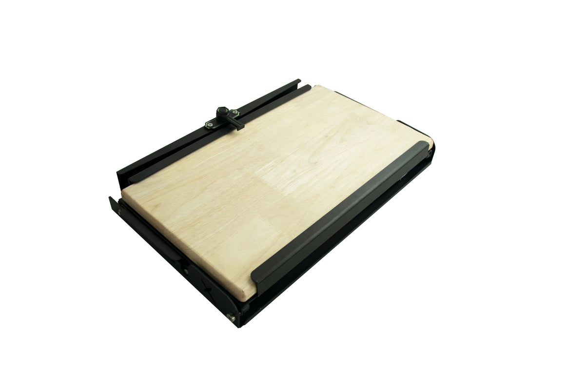 Dirtbox Overland folding camp table with cutting board and side Molle box
