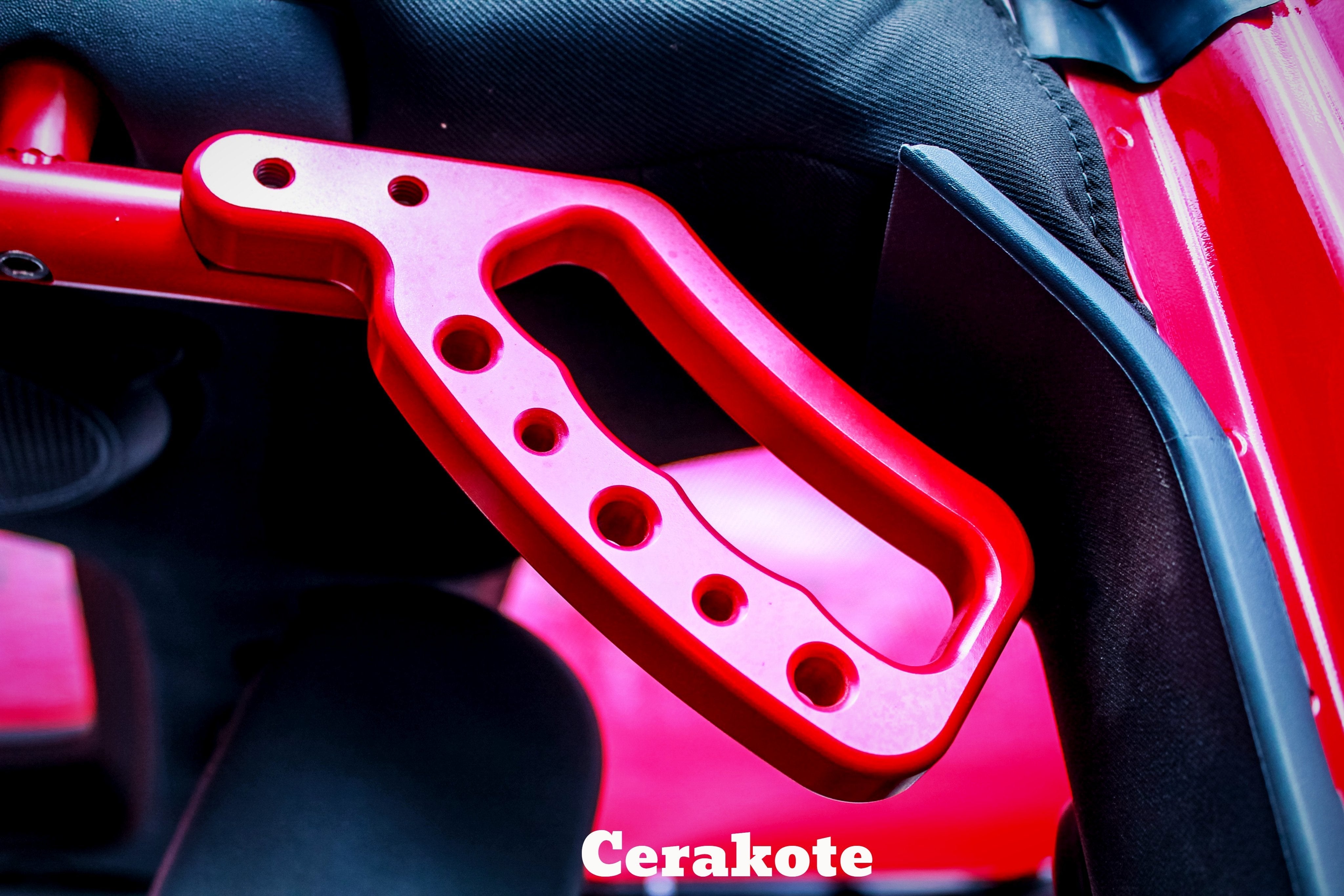 Red Cerakote metal grab handle for off-road vehicle interior accessory