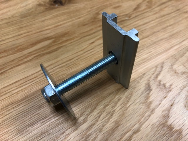 Metal T-slot bolt with washer and nut for overlanding roof rack or vehicle accessory mounting