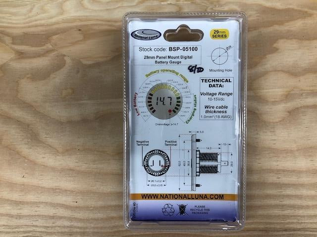 Medidor digital y LED de 12 V para montaje en panel de 29 mm Equipt (10,5-14,7 V)