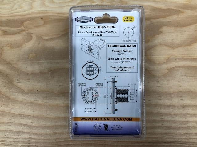 Equipt 29mm Panel Mount Dual Volt Meter (9-48Vdc)