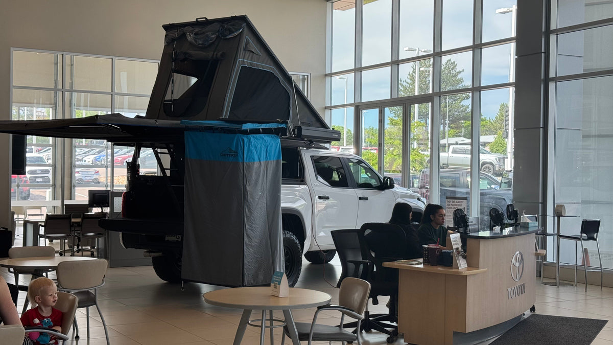 Dirtbox Overland hard case shower awning with 90 degree swing out, universal fit