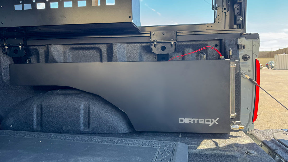 Dirtbox Overland 15-gallon in-bed water tank for Jeep Gladiator and Ford F-150