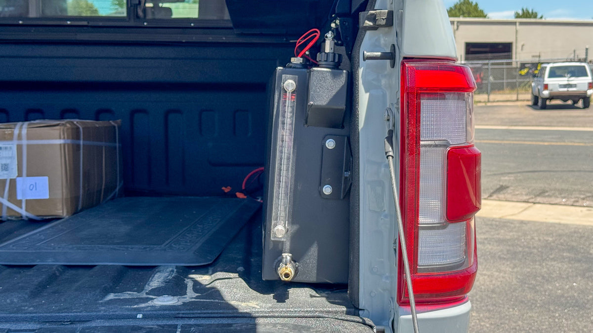 Dirtbox Overland 15-gallon in-bed water tank for Jeep Gladiator and Ford F-150