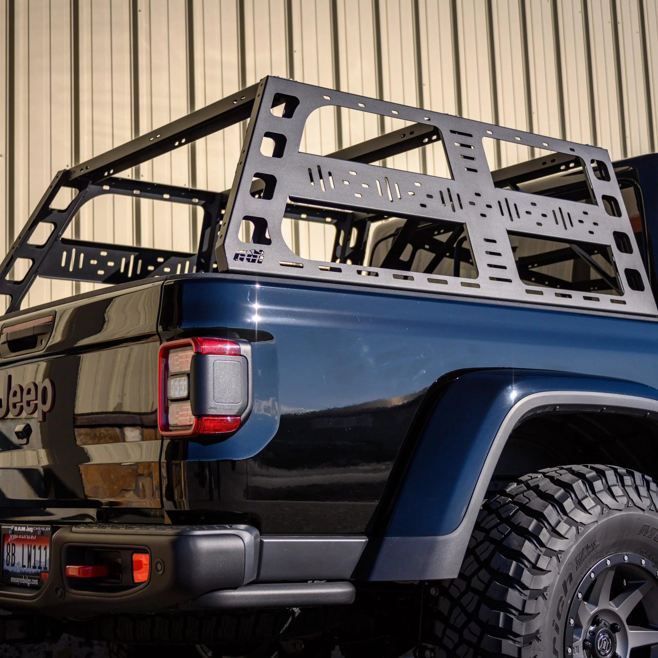 Jeep Gladiator with cab height bed rack for overlanding and off-road cargo solutions