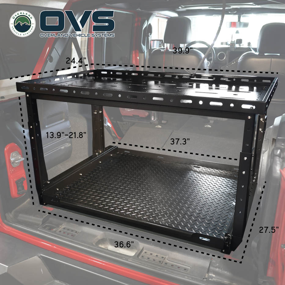 Overland Vehicle Systems cargo storage rack with sliding extension for Jeep Wrangler JL - view 3
