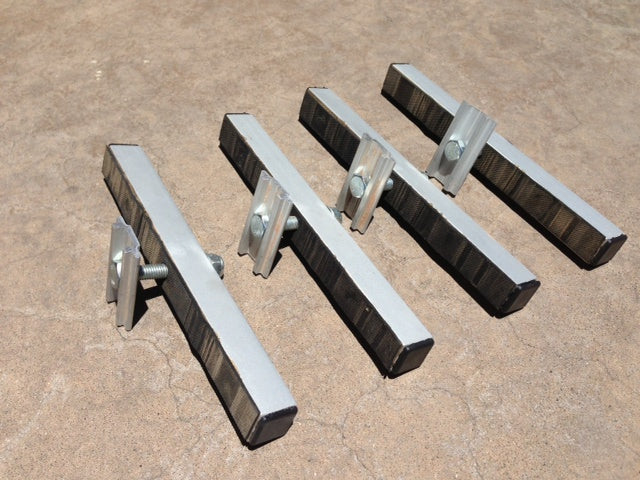 Aluminum tent mount kit for overlanding roof rack, set of four brackets on outdoor surface