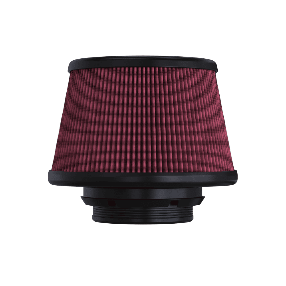 Red S&B Intake Replacement Filter with black top and bottom on a transparent background