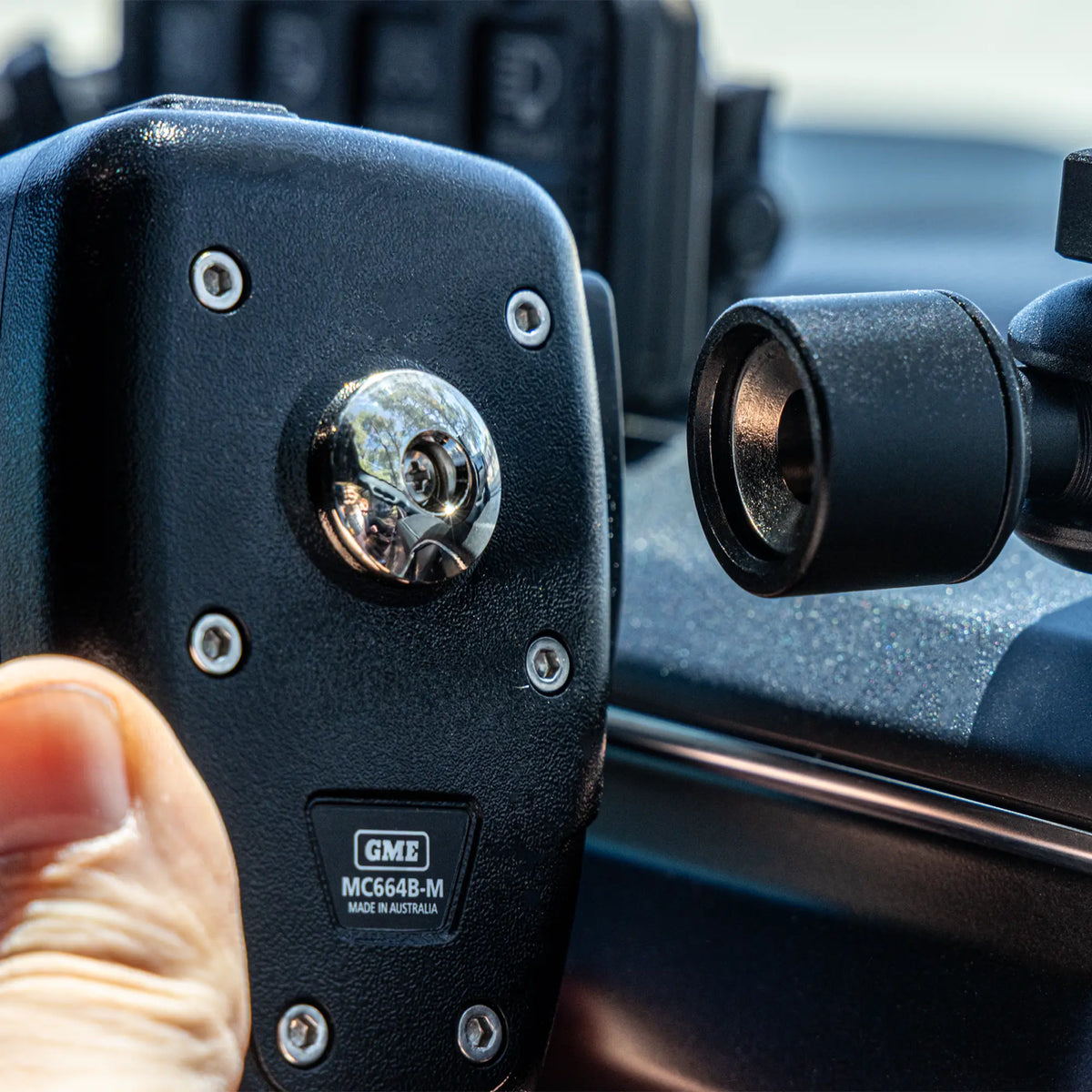 Tackform GME radio microphone holder with 20mm metal ball, universal fit