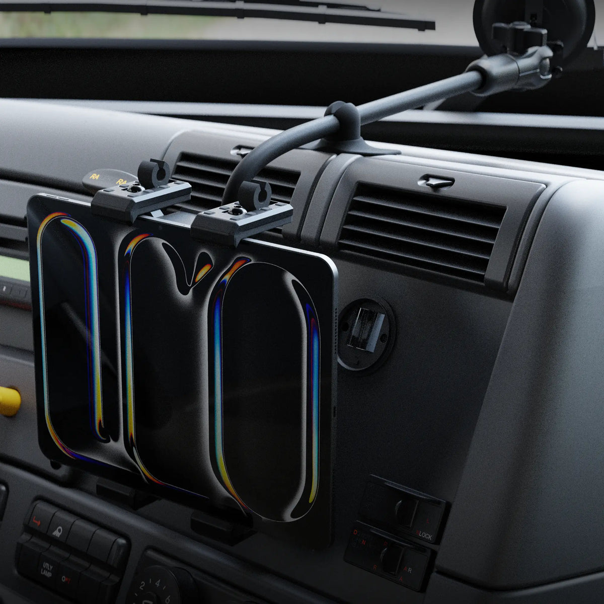Tackform 26 Series windshield suction cup mount with SLATE tablet cradle, universal fit