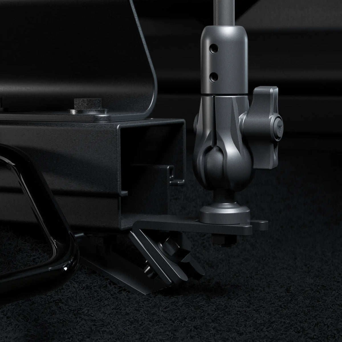 Tackform seat rail floor bolt mount with AMPS holder and rigid flex arm, universal fit