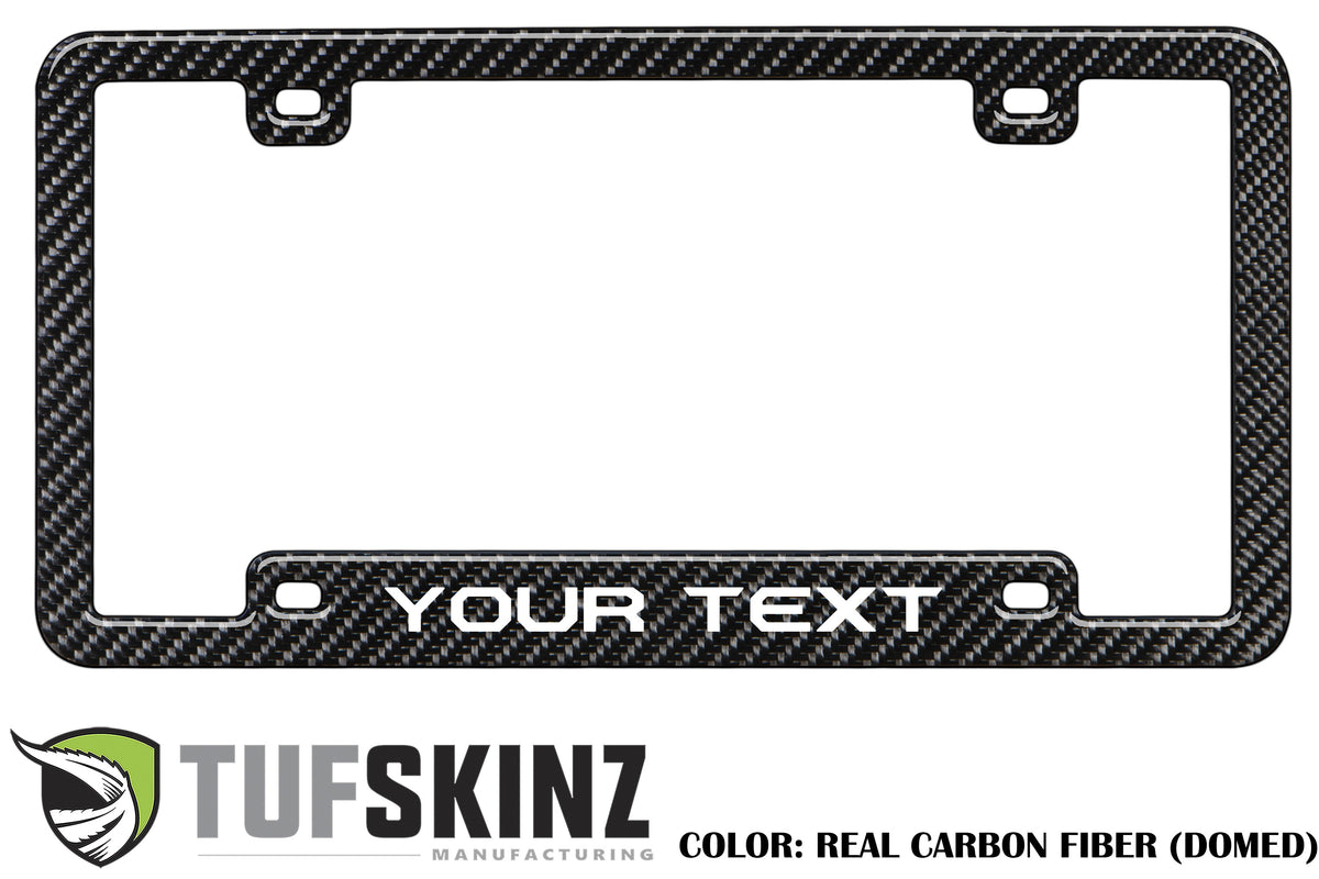 Tufskinz license plate frame with custom text, universal fit