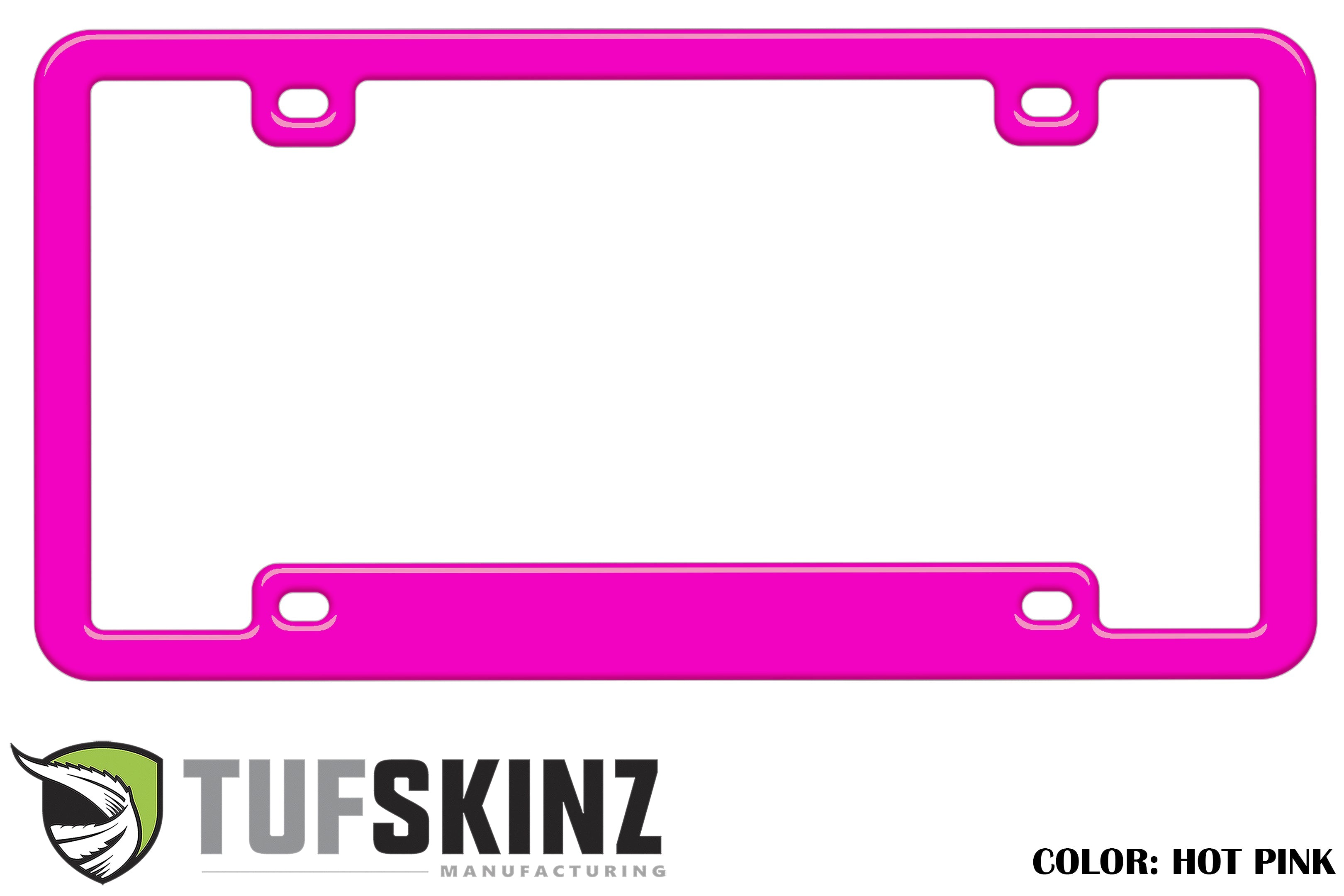 Hot pink license plate frame for off-road or adventure vehicles, TufSkinz branding