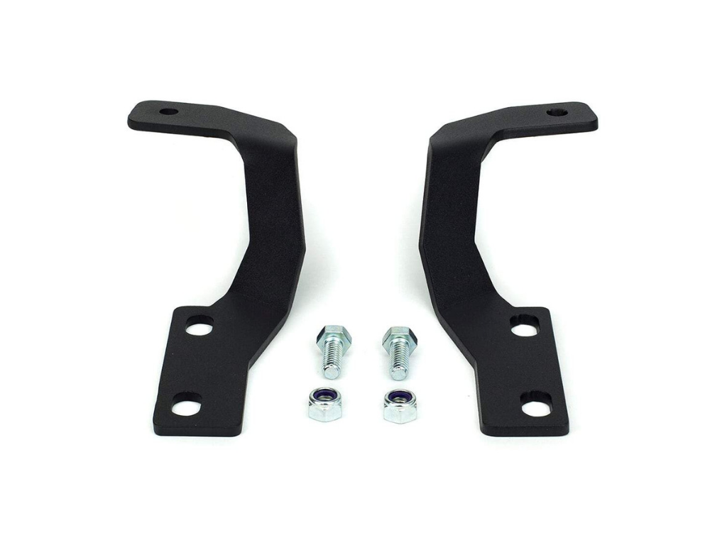 Pair of black steel vehicle mounting brackets with bolts and nuts for off-road accessories