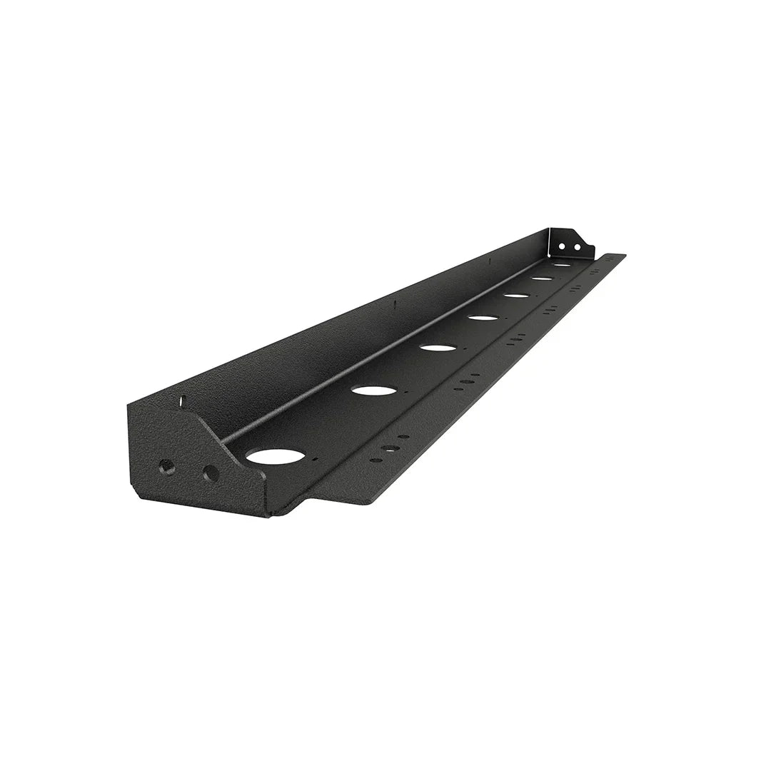 Black steel mounting bracket with multiple circular holes for off-road vehicle accessories