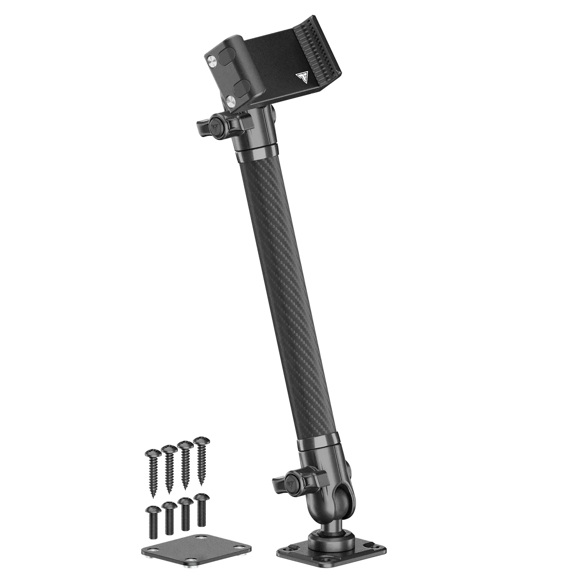 Carbon fiber adjustable mounting arm with hardware for vehicle overlanding gear