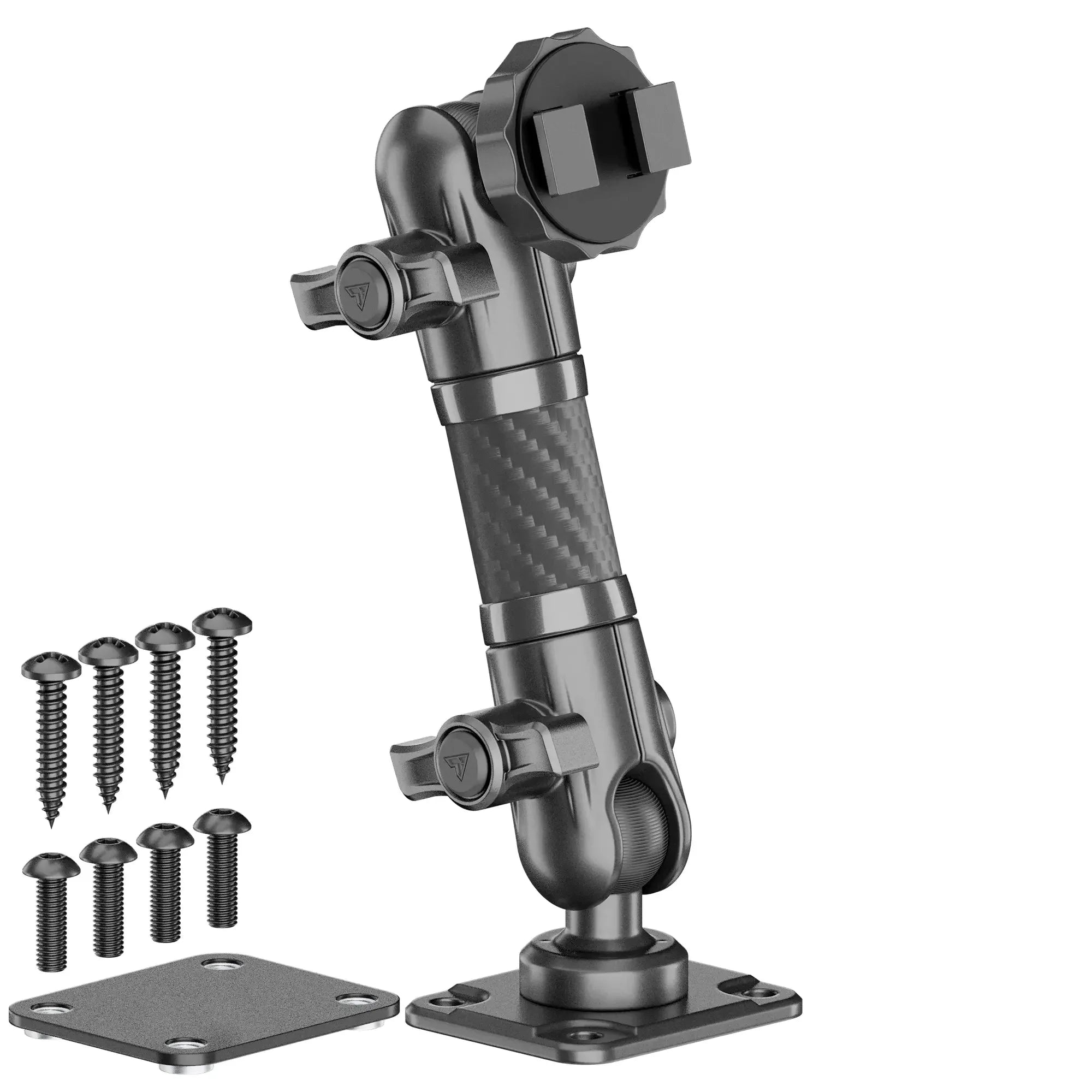 Adjustable vehicle accessory mounting arm with screws for off-road or overlanding gear setup