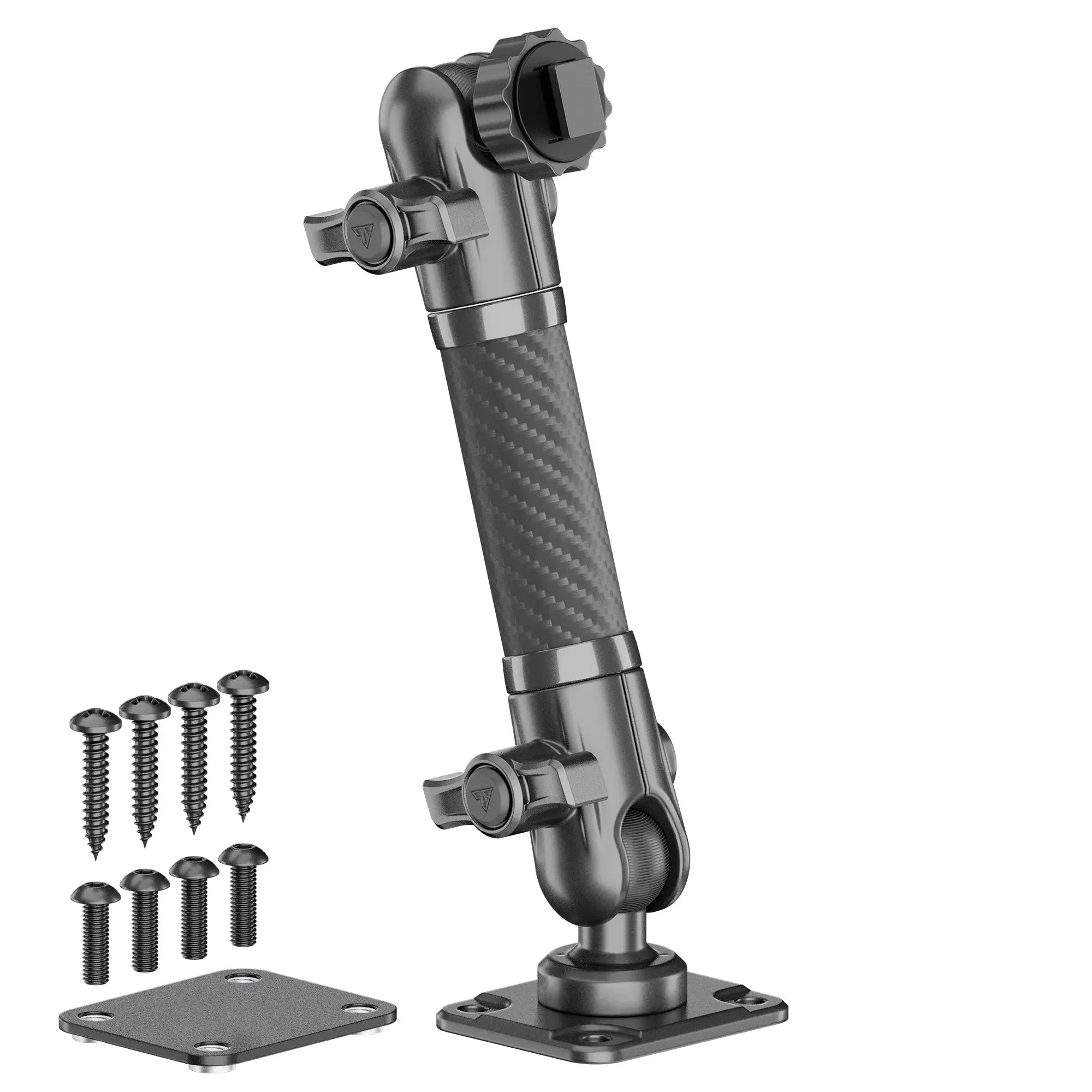 Adjustable carbon fiber mounting arm with screws and base plates for vehicle accessories