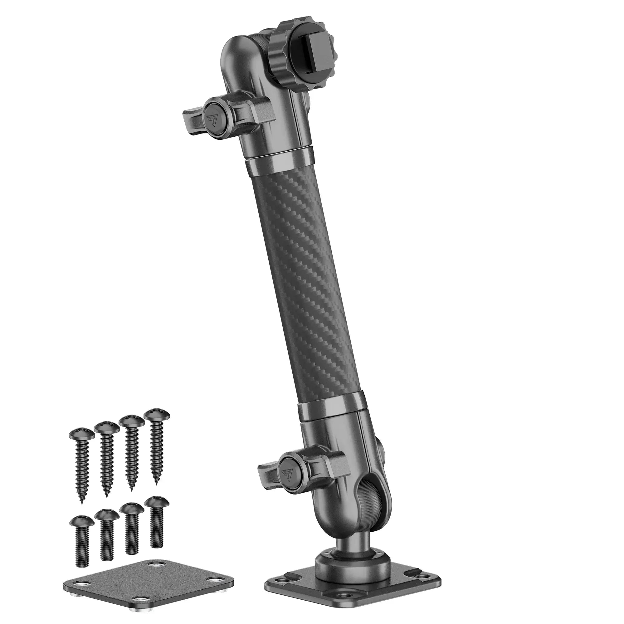 Adjustable carbon fiber mounting arm with base plates and screws for vehicle accessories