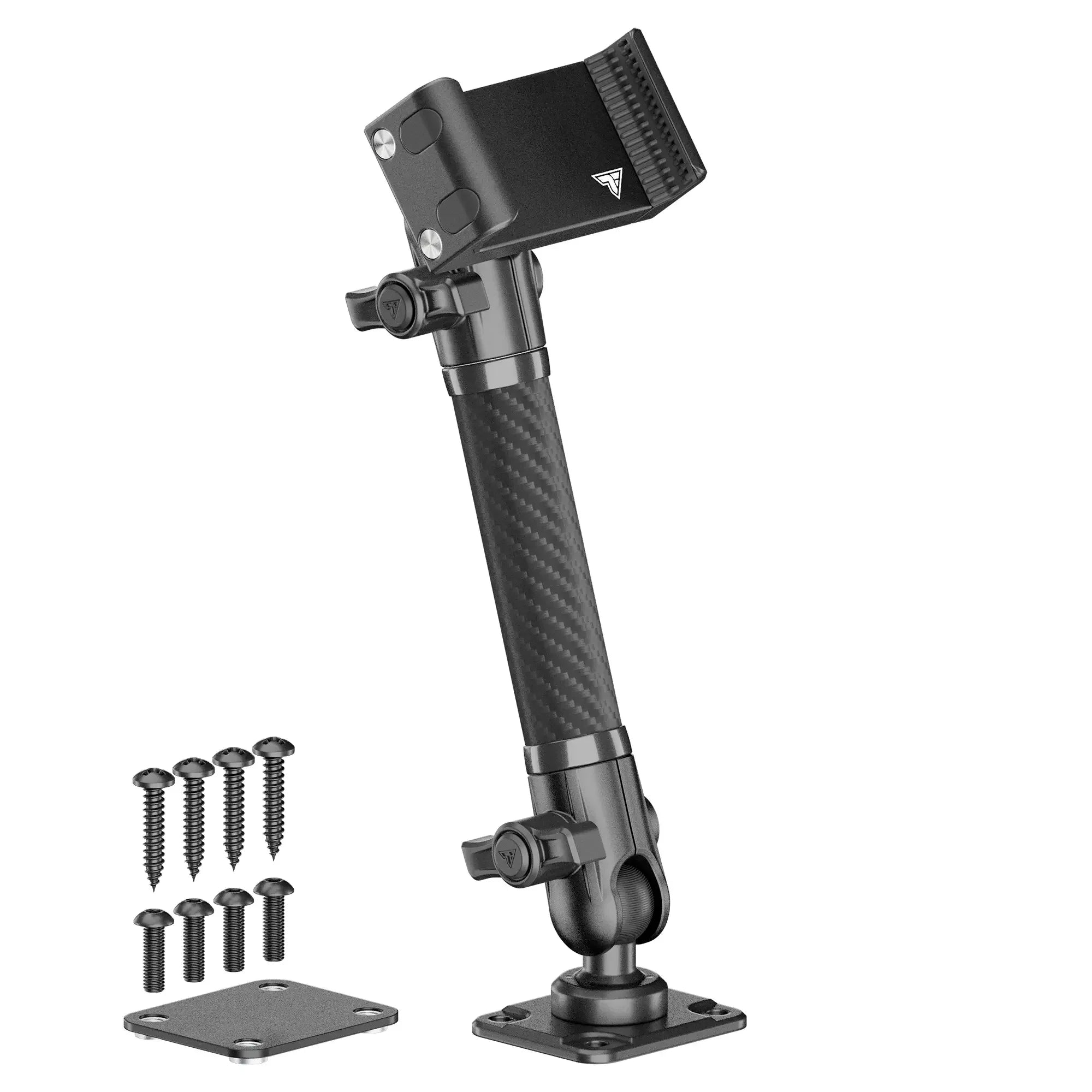 Adjustable carbon fiber mounting arm with hardware for overlanding and vehicle accessories