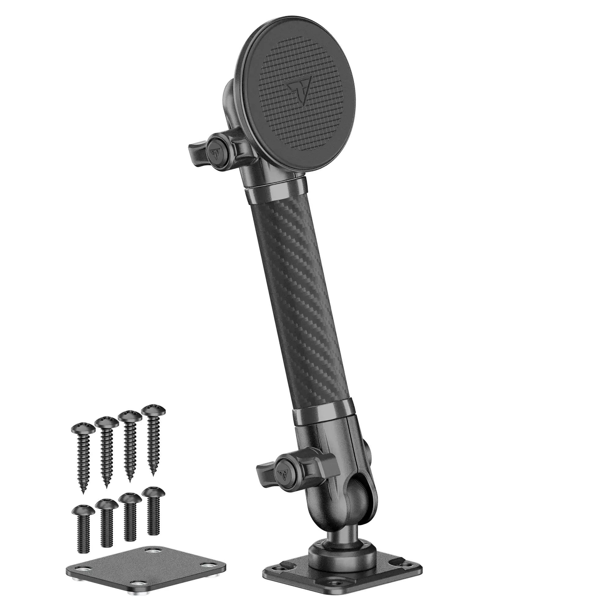 Heavy-duty adjustable carbon fiber mounting arm with screws and metal mounting plates for vehicle