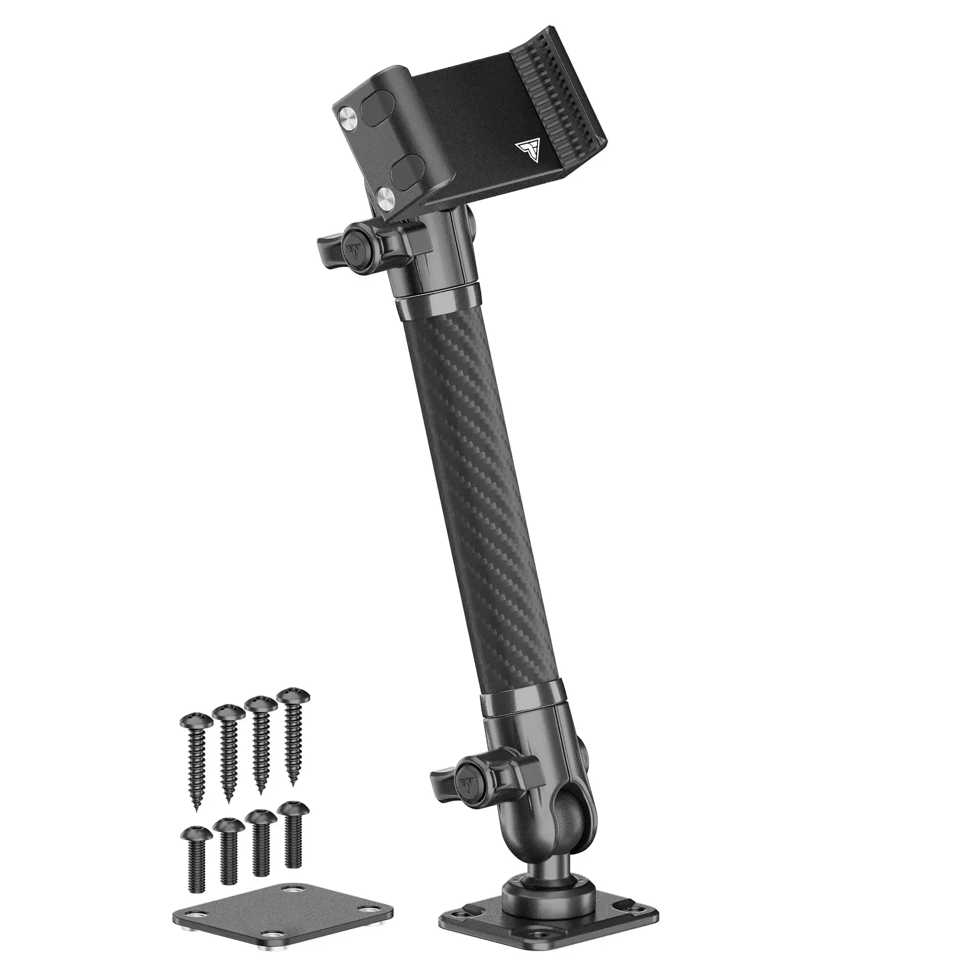 Adjustable carbon fiber mounting arm with hardware for overlanding and expedition vehicles
