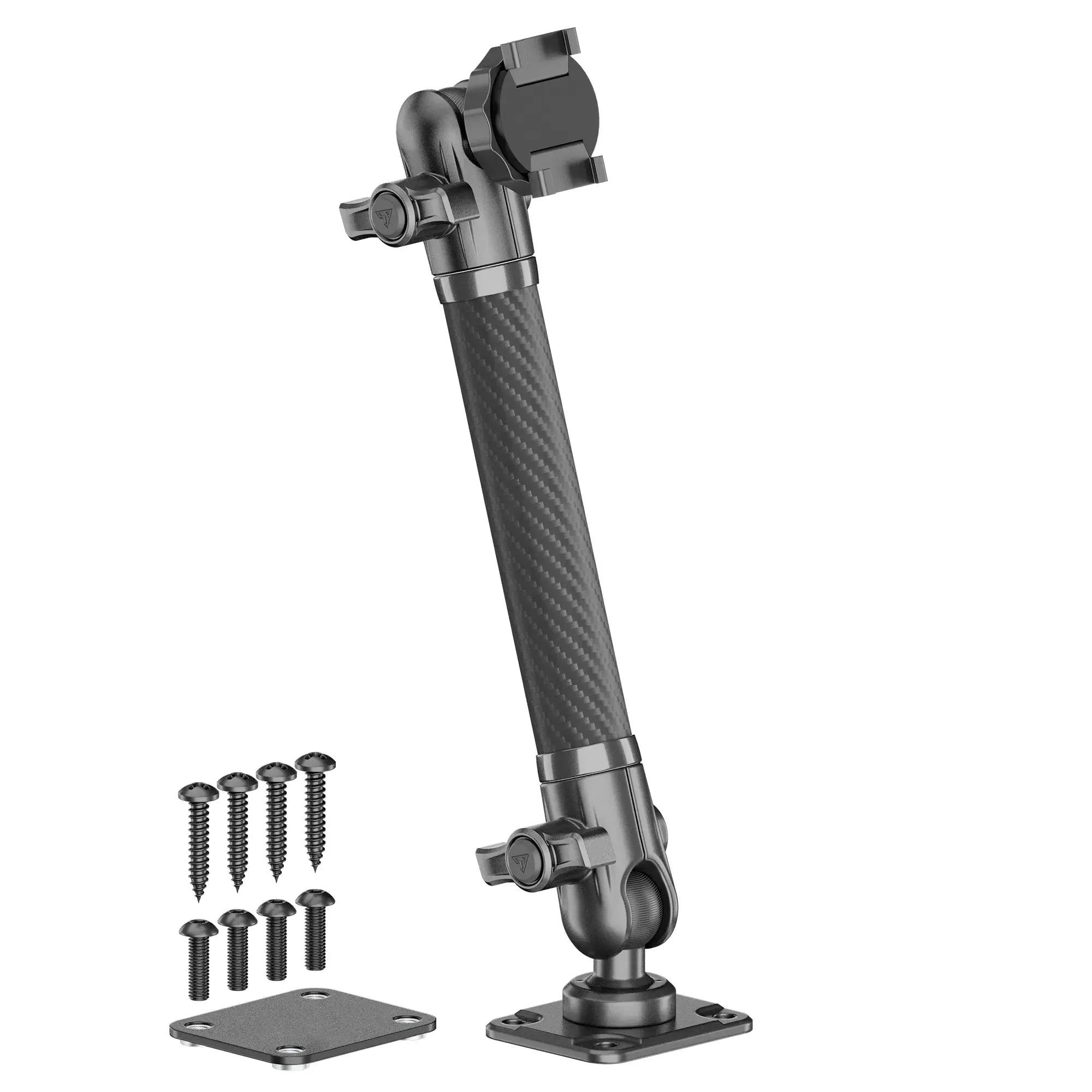 Adjustable carbon fiber mounting arm with screws and base plates for vehicle accessories