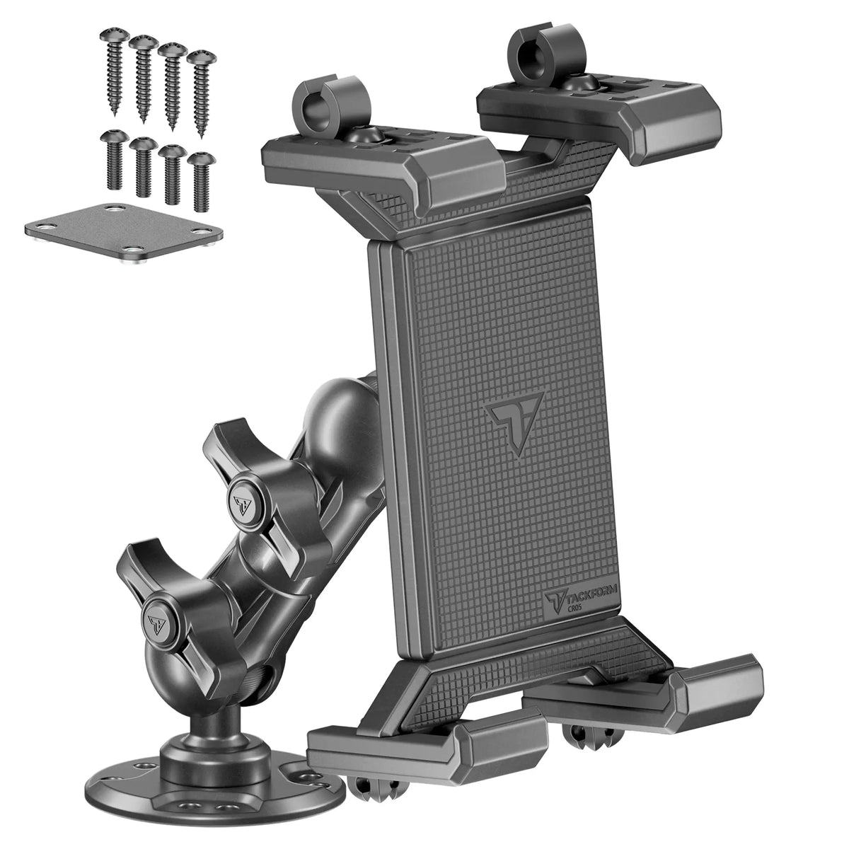 Tackform heavy duty drill base mount with all-metal SLATE tablet holder, universal fit