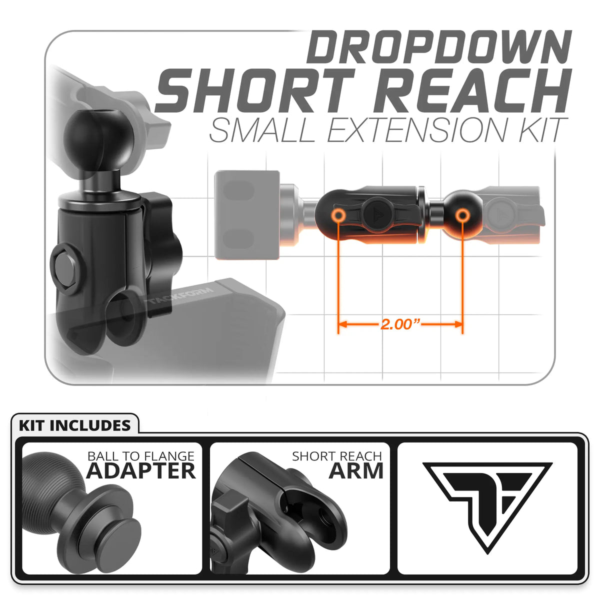 Tackform short reach dropdown extension kit for 20mm arms, universal fit