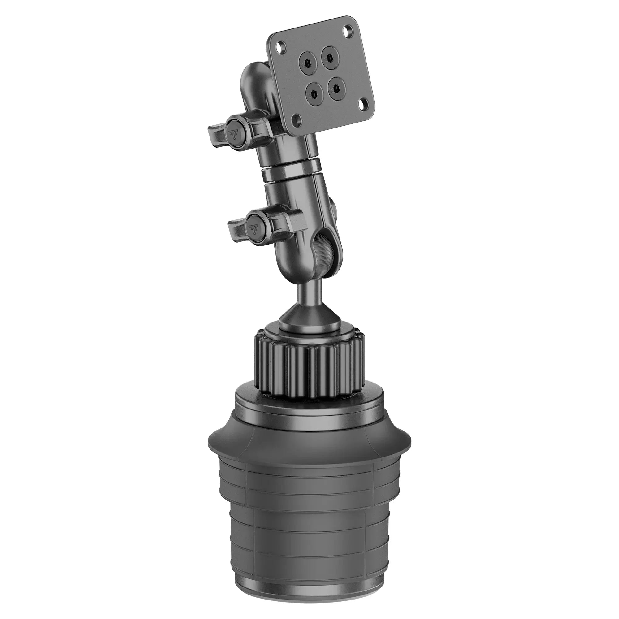 Heavy-duty vehicle accessory mounting base with adjustable arm and screw-on attachment