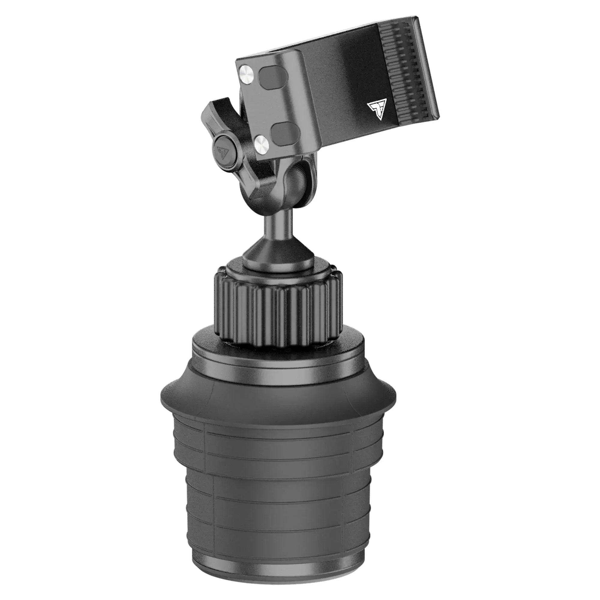 Black vehicle accessory suction cup phone mount with adjustable clamp, ideal for overlanding gear