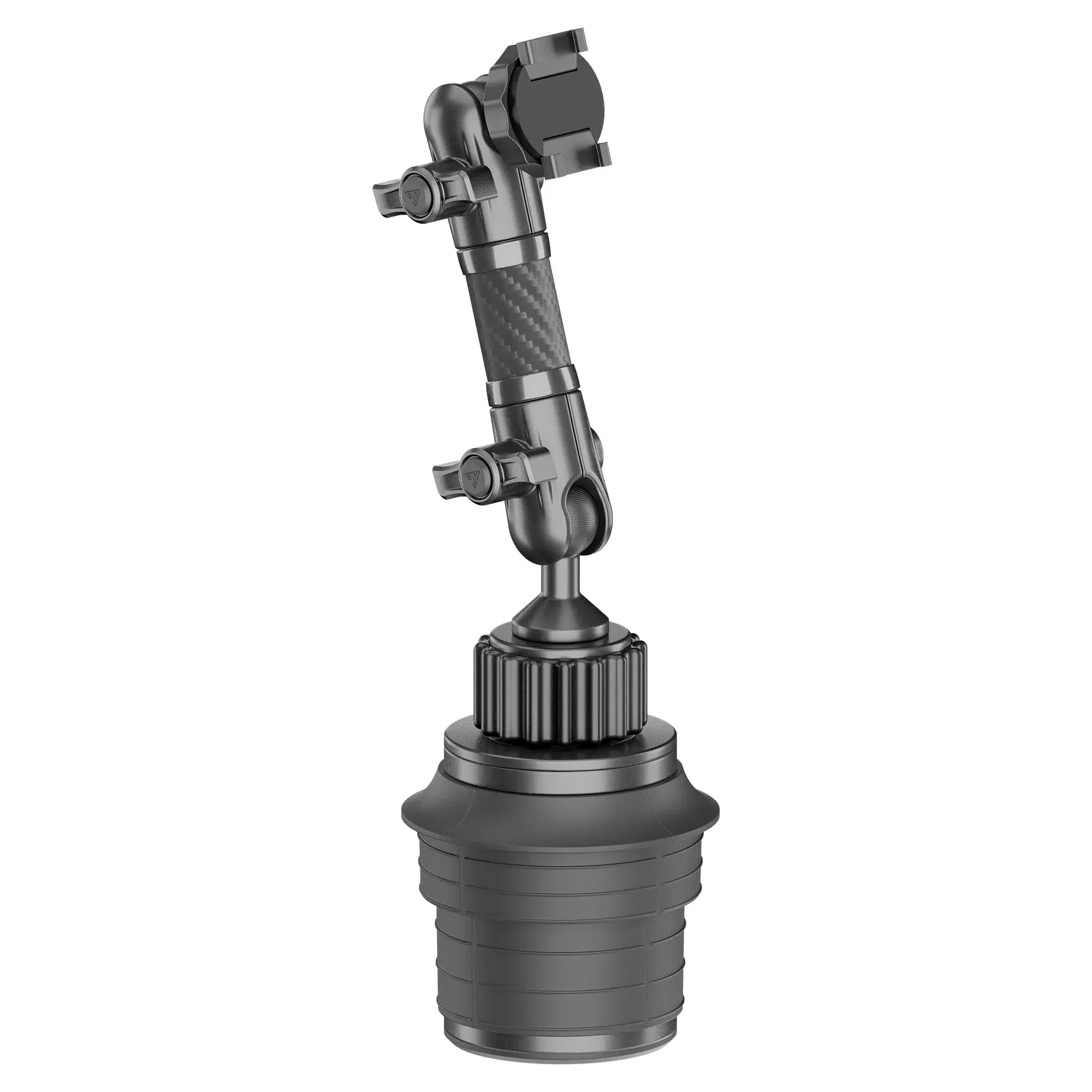 Heavy-duty adjustable cup holder mount with carbon fiber arm for overland vehicles