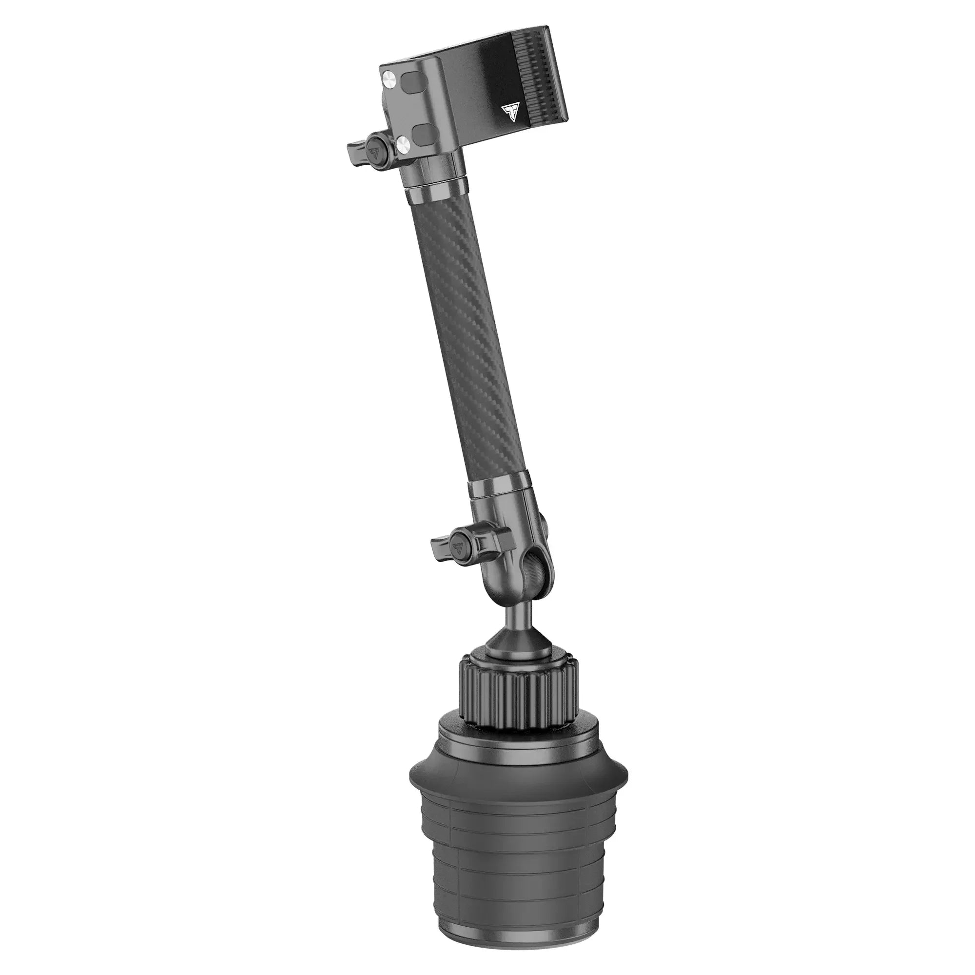 Adjustable black carbon fiber vehicle accessory mount with locking knobs for overlanding gear