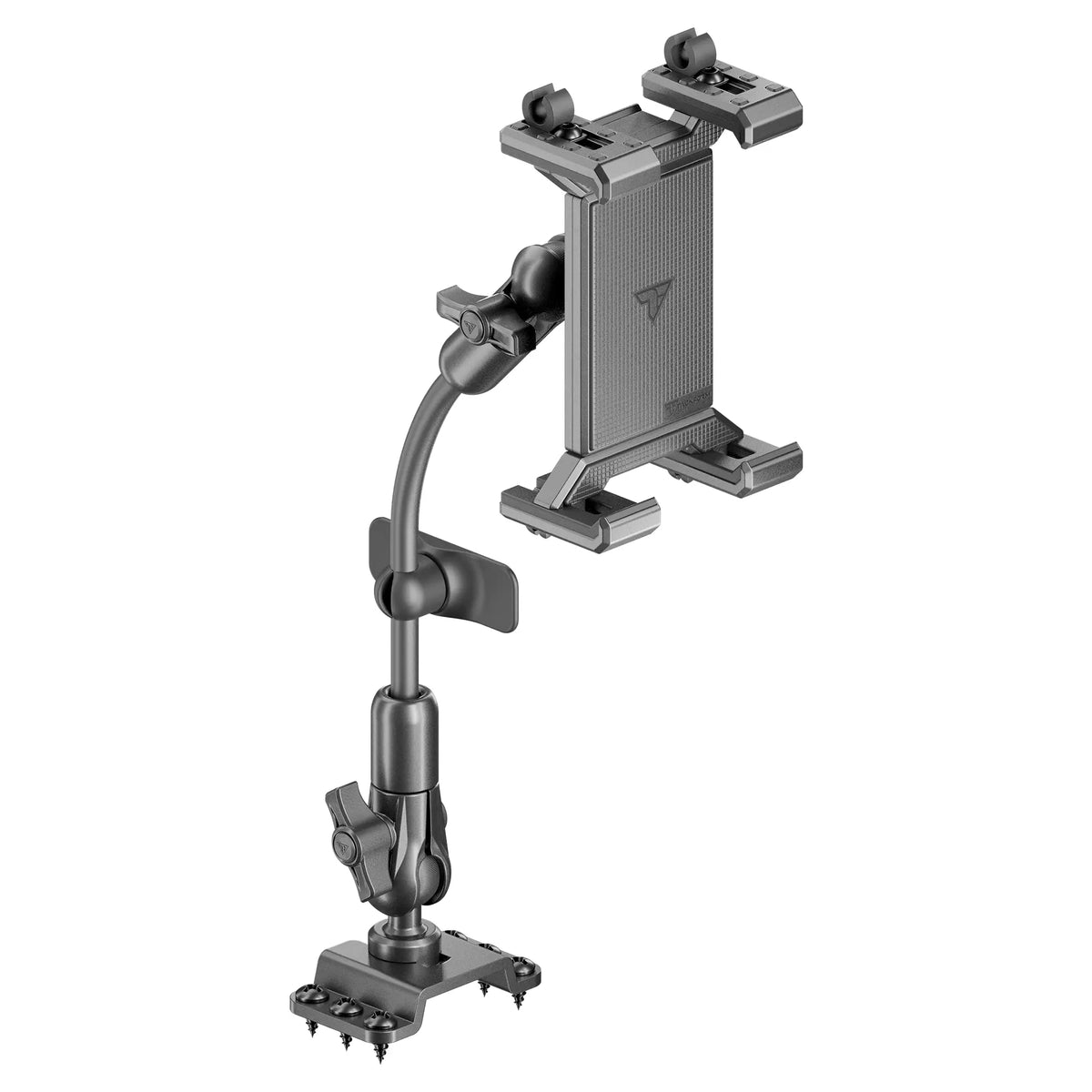 Tackform drill base mount with SLATE metal tablet cradle for universal fit